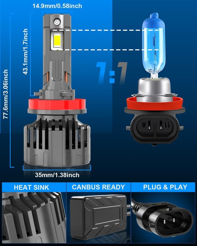 Detalle de KOHYIER H11 LED Headlight Bulb (H8/H9 compatible) – 6500K plug & play LEDs, pack of 2