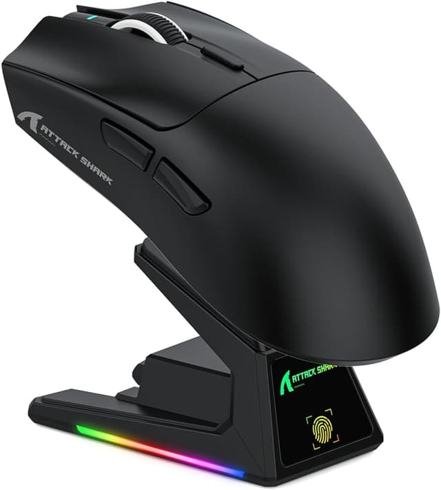 Detalle de ATTACK SHARK X1 Gaming Mouse with Touchpad RGB Charging Dock (PixArt PAW3395PRO, 40000 DPI) – Black