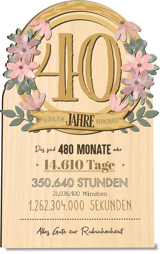 Imagen de Rubinhochzeit Karte 40 Jahre Holzkarte en OfertitasTOP