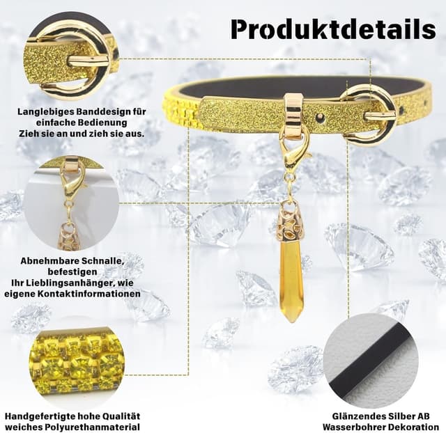 Detalle de PEARLY JUN Wasserdiamant Welpen Halsband (S, gelb)