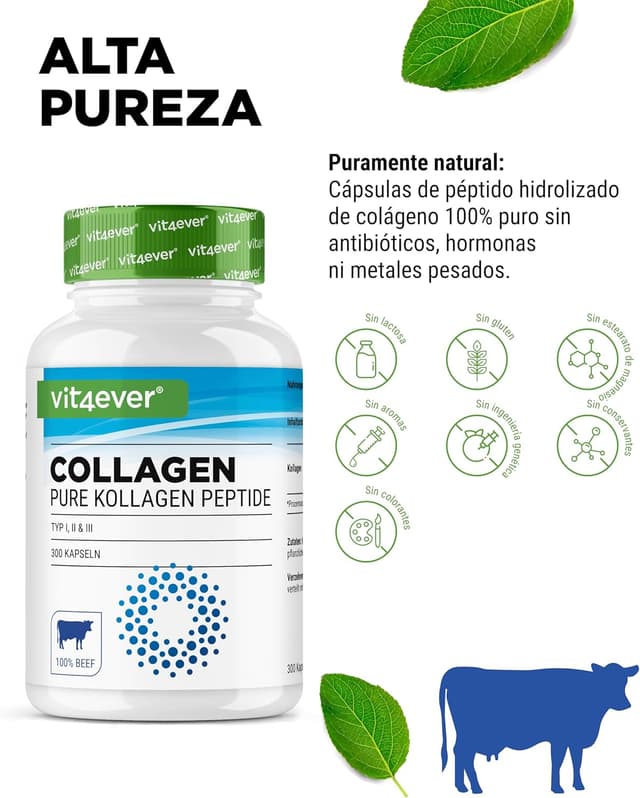 Detalle de Colágeno 300 Cápsulas 💊 4500mg Péptidos Bioactivos Vitaminas