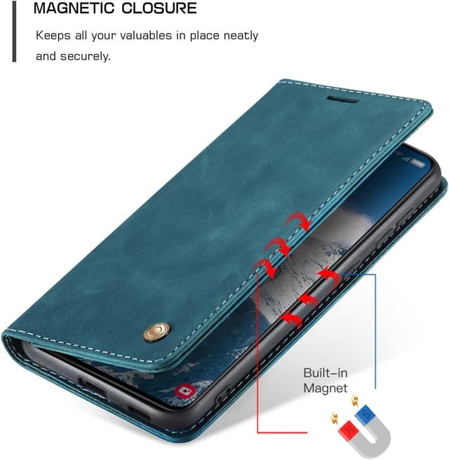 Detalle 2 de QLTYPRI Hülle für Samsung Galaxy A25 5G – Vintage Flip-Case mit Kartenfach, Geldslot & Ständer, Blau