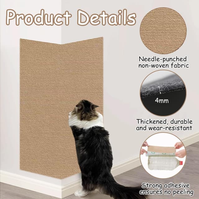 Detalle 2 de Xynovate tappetino tiragraffi adesivo per gatti, autoadesivo e tagliabile (cachi)