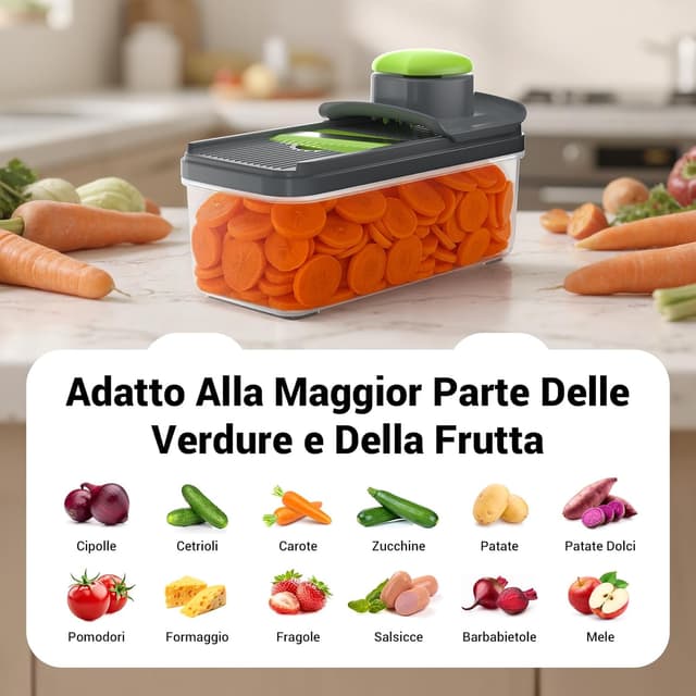 Thumbnail 6 de Vihoom Mandolina per verdure manuale con 5 lame intercambiabili e contenitore da 1,7 L