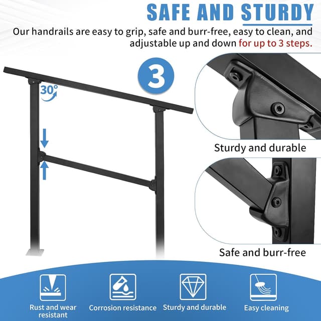 Detalle 2 de Wrought Iron Outdoor Handrail for 2-3 Steps ðŸ›