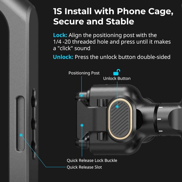 Detalle 2 de SmallRig 4610 — adaptateur de poignée latérale rotatif à dégagement rapide pour cages Quick Release Phone Cage