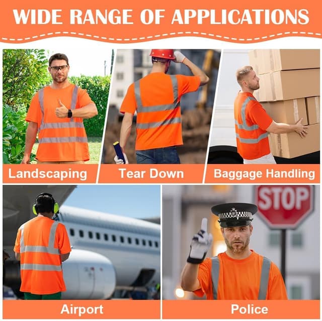 Thumbnail 6 de AUYAO Maglietta manica corta alta visibilità arancione con strisce riflettenti