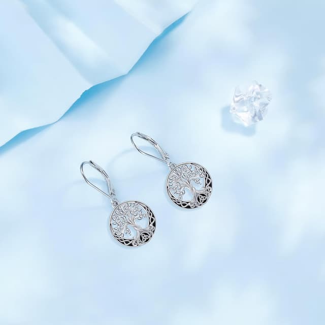 Detalle 2 de Micory Damen hängende Ohrringe aus 925 Sterling Silber mit Lebensbaum-Design (32 × 15 mm)