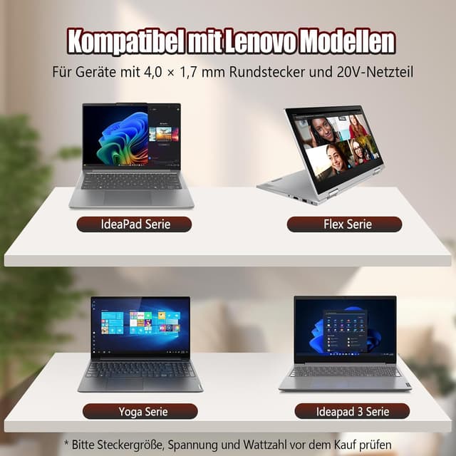 Detalle 2 de 65W Laptop Ladekabel für Lenovo Ideapad