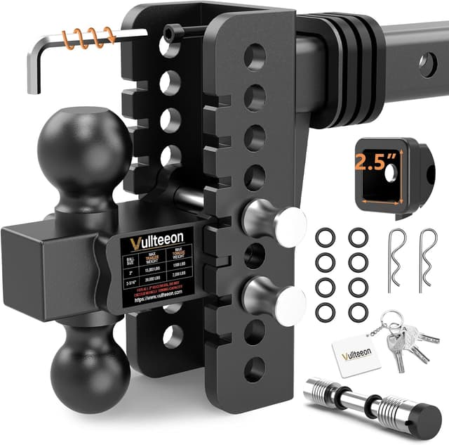 Detalle de Vullteeon Adjustable Trailer Hitch (6-Inch Drop/Rise) for 2.5-Inch Receiver up to 22,000 LBS GTW