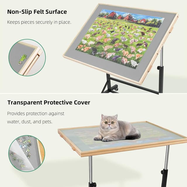 Detalle 1 de ALL4JIG 1500-Piece Puzzle Table with Legs and Wheels, Wooden Jigsaw Puzzle Table with 4 Drawers & Cover