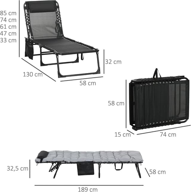 Thumbnail 2 de Outsunny transat bain de soleil 58x189 cm