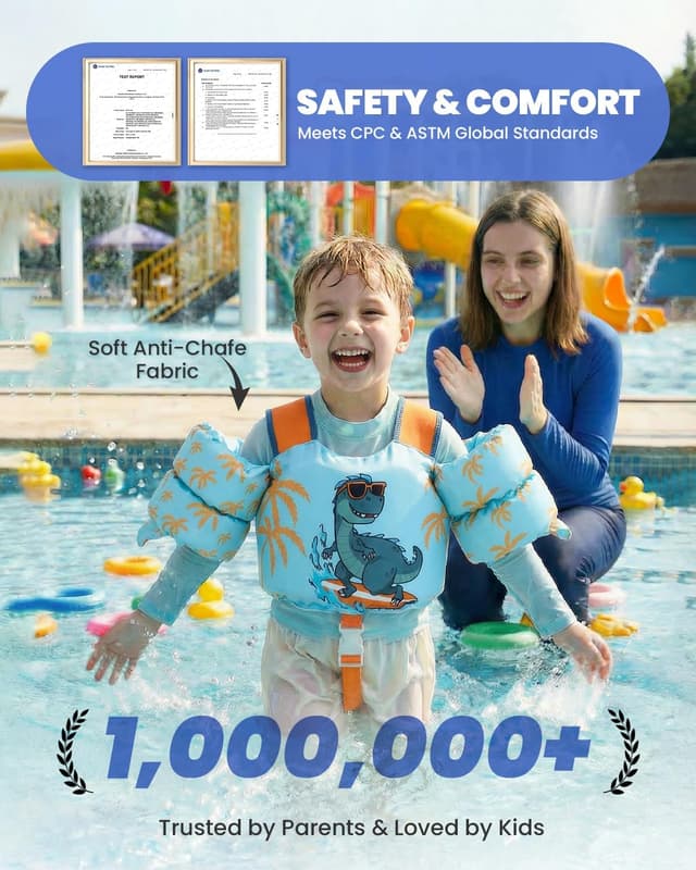 Detalle de Gogokids 2-in-1 Toddler Swim Vest Pool Floaties (ASTM F963-17 & CPSIA, 24–66 lbs) with Detachable Crotch Strap