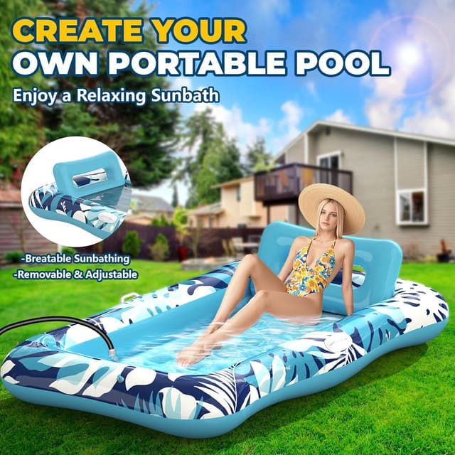 Detalle 2 de Pool Floats Adult XL Inflatable Tanning Pool Lounger Float (76" x 48") with Pillow, Cup Holder & Repair Patches