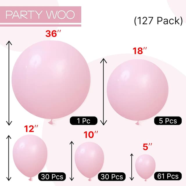 Detalle 2 de PartyWoo Light Pink Balloons 127-Piece Pastel Pink Balloon Arch Kit (Different Sizes)
