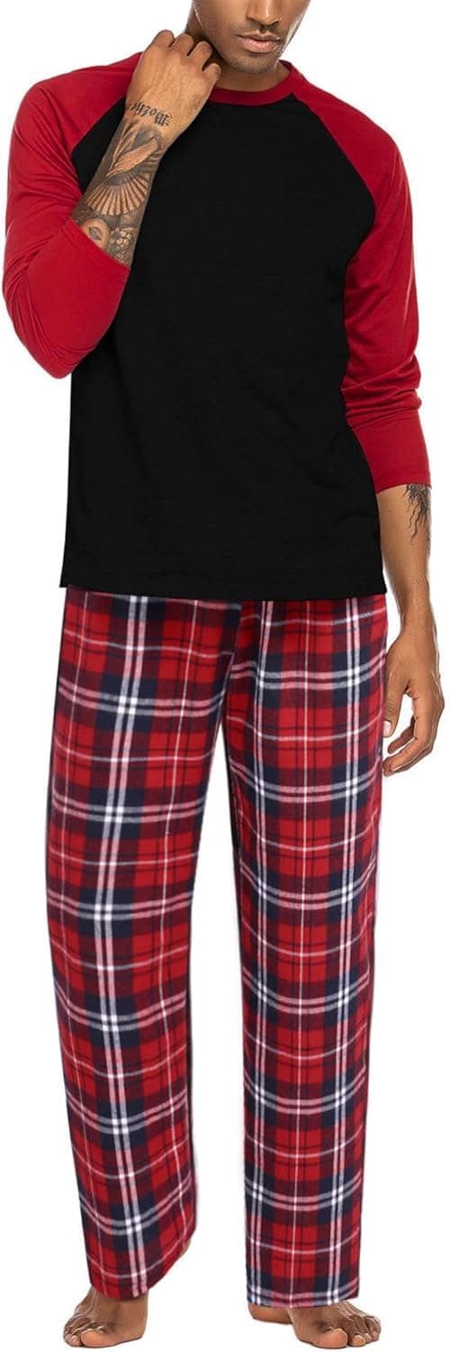 Detalle de ADOME Pyjama homme manches longues en viscose et élasthanne, ensemble 2 pièces à carreaux