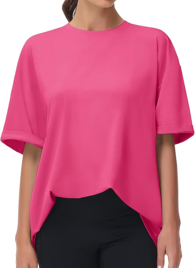 Detalle 2 de THE GYM PEOPLE T-Shirt oversize da donna in tessuto traspirante con spalla bassa