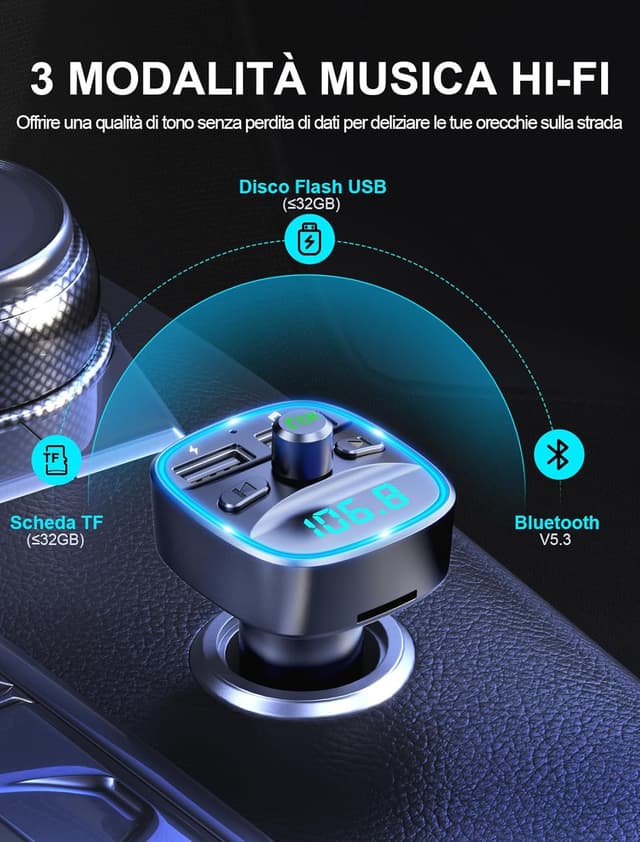 Detalle 2 de Mohard Trasmettitore FM Bluetooth 5.3 Auto