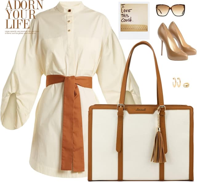 Detalle de LOVEVOOK Laptop Tote Bag 15.6 inch Beige