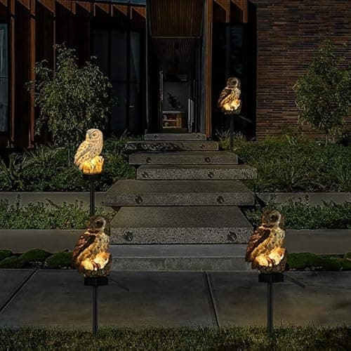 Detalle 2 de Hoofun Lampe Solaire Extérieur Hibou : éclairage automatique étanche pour jardin et allée (blanc)