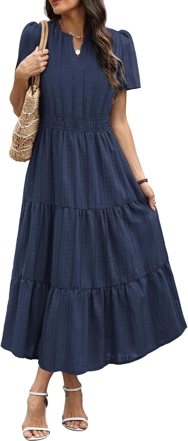 Detalle 2 de RUMIA Women Casual Midi Maxi Dress with V-Neck, Elastic Waist & Pockets (S–2XL)