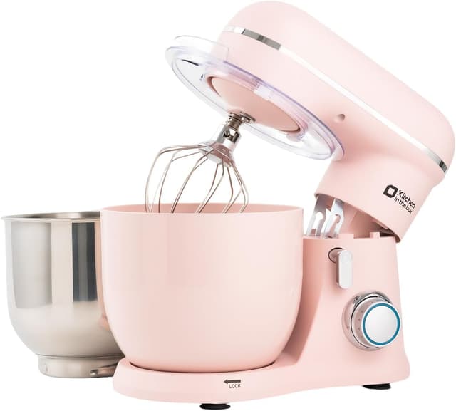 Detalle de Kitchen in the box Small Stand Mixer (Mini Food Mixer) with Two 3.5L Bowls, 10 Speeds – Rose Pink
