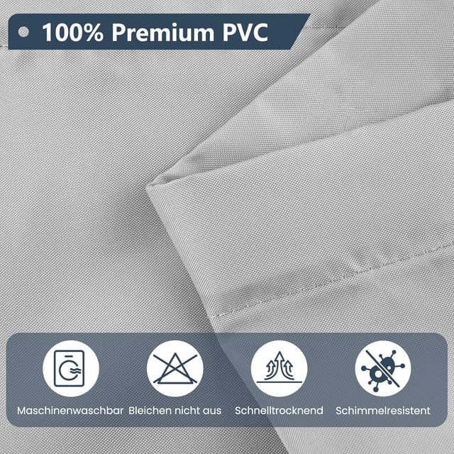 Detalle de REDKEY Duschvorhang 240x200 cm mit Gewichtsleiste unten, anti-schimmel, waschbar (PVC/ Textil), grau – 16 Haken