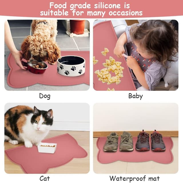 Detalle de vsshe Dogs and Cats Silicone Feeding Mat (Pink) – Non-slip, waterproof bowl mat for dogs, cats and rabbits