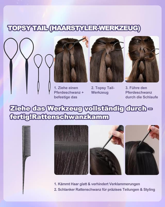 Detalle de Oiomniv Haarstyling-Tools Set für Damen – All-in-One DIY Flecht- & Dutt-Set für Zöpfe, Twists und Pferdeschwänze (Schwarz 1)