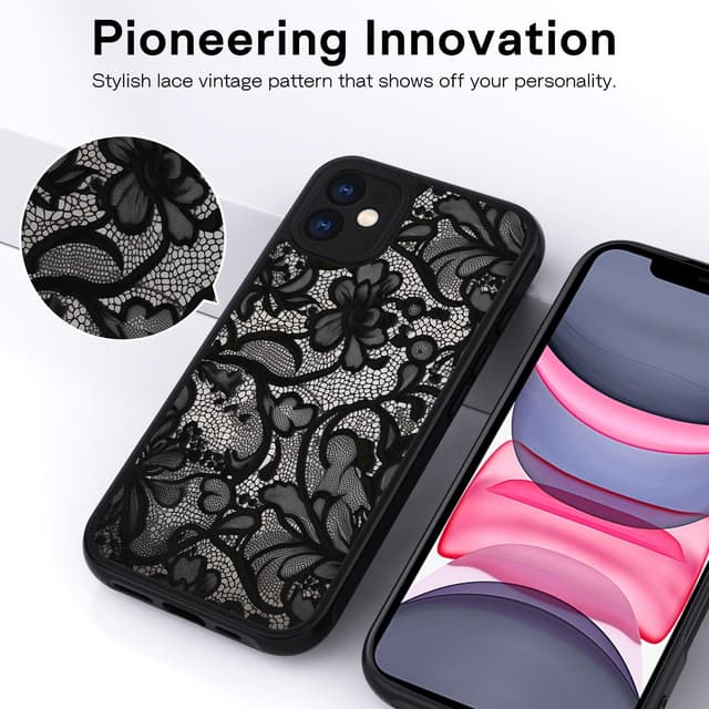 Detalle de XTCASE Cover per iPhone 11 con motivo vintage in pizzo, TPU e PC antiurto opaca