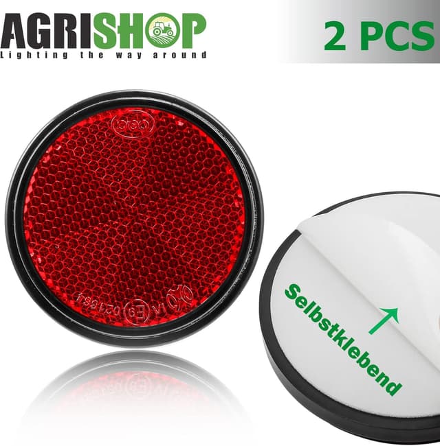 Detalle 2 de AGRISHOP 2x Red Stick-On Round Reflectors (Ø60mm) for Gate Posts, Fences & Caravan Vehicles