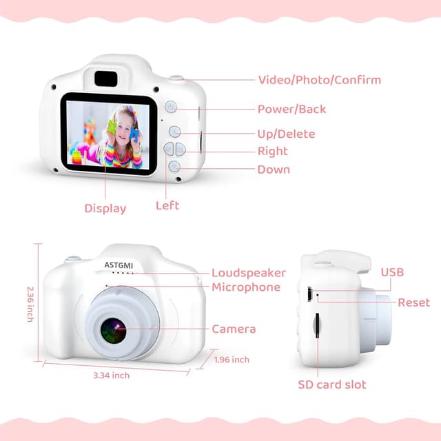 Detalle de Kinder Kamera mit 2,0-Zoll-Display und 1080P HD-Video – Digitalkamera für Kinder (weiß)