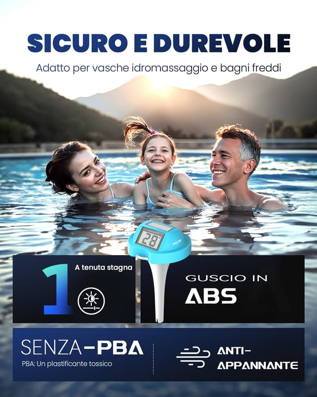 Detalle 2 de Termometro galleggiante Baldr Solare con doppio display anti-riflesso IPX7 per piscine e SPA (blu)