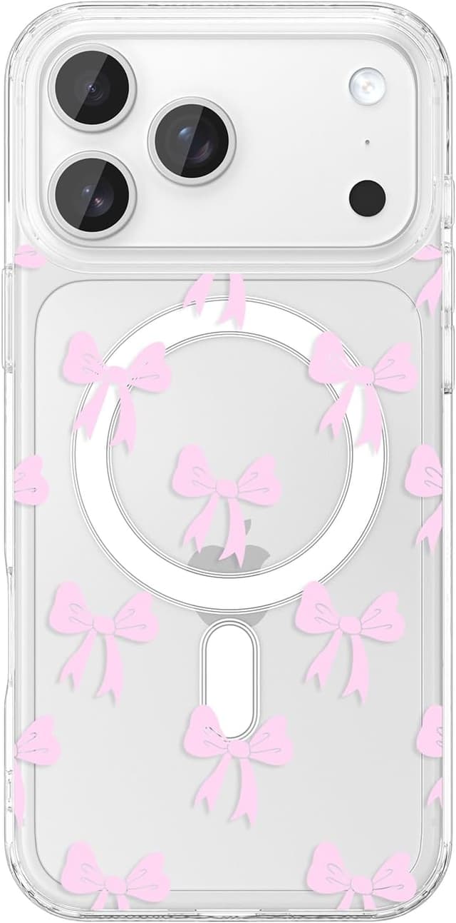 Detalle de ZTOFERA Magnetische Hülle für iPhone 17 Pro (6,3 Zoll) – transparente TPU-Case mit Schleifen-Design (MagSafe-kompatibel), Rosa