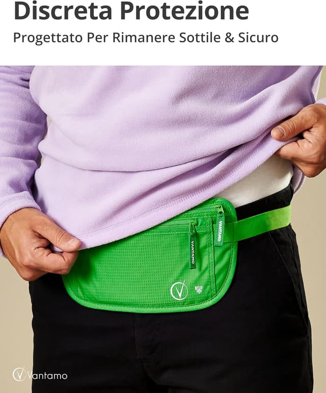 Detalle de Cintura portasoldi da viaggio nascosta con protezione RFID per passaporto e telefono