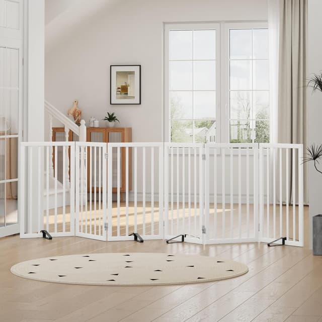 Detalle de Algherohein hohes, faltbares Hundegitter für Türen (6 Paneele, weiß) – freistehend für Innenräume