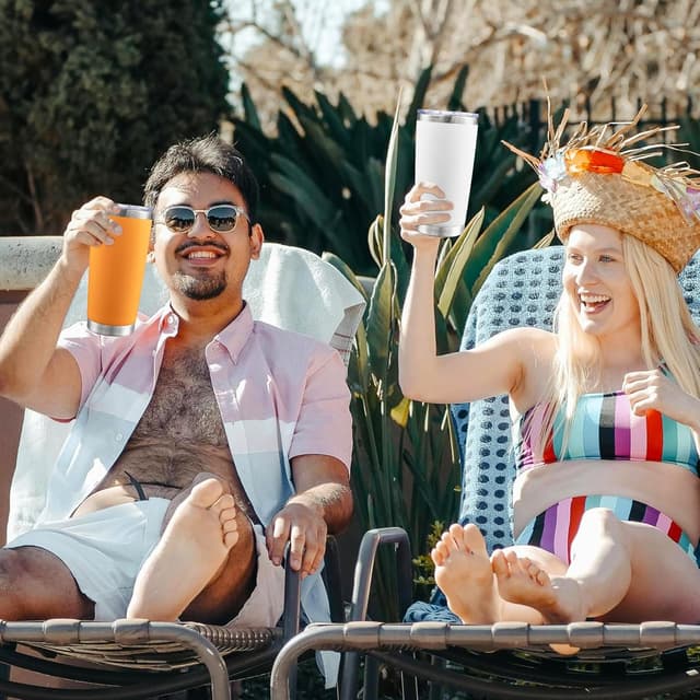 Detalle de AIANJI 20oz Stainless Steel Vacuum Insulated Tumblers (White, 6-Pack) with No BPA Sliding Lid