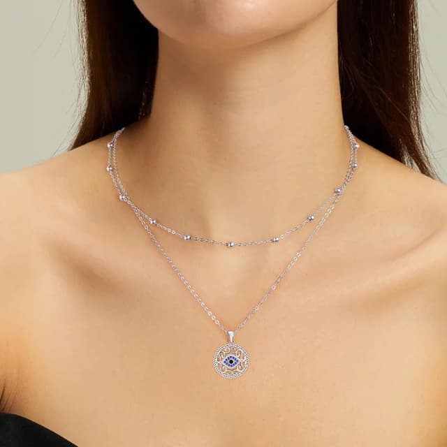 Detalle de J.WUEN Collier pour femme en argent sterling 925 avec pendentif œil en zirconia