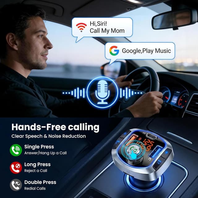 Detalle de GizmoVine FM Transmitter for Car with 81W Fast Charge (PD 45W & QC3.0 36W) and Bluetooth 5.4