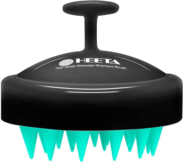Detalle de HEETA Scalp Massager Hair Growth Shampoo Brush with Soft Silicone Bristles (Black & Turquoise)