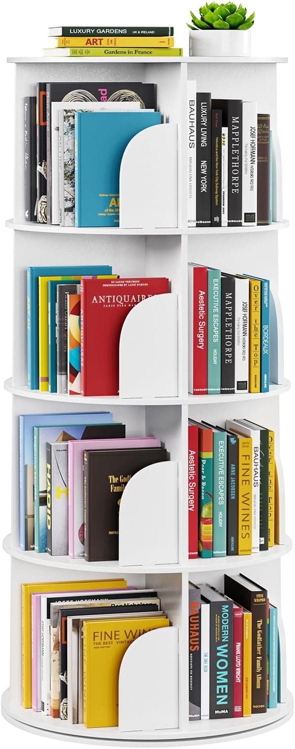 Detalle de SpaceAid 4-Tier Rotating Bookshelf Tower (Spinning Lazy Susan) White