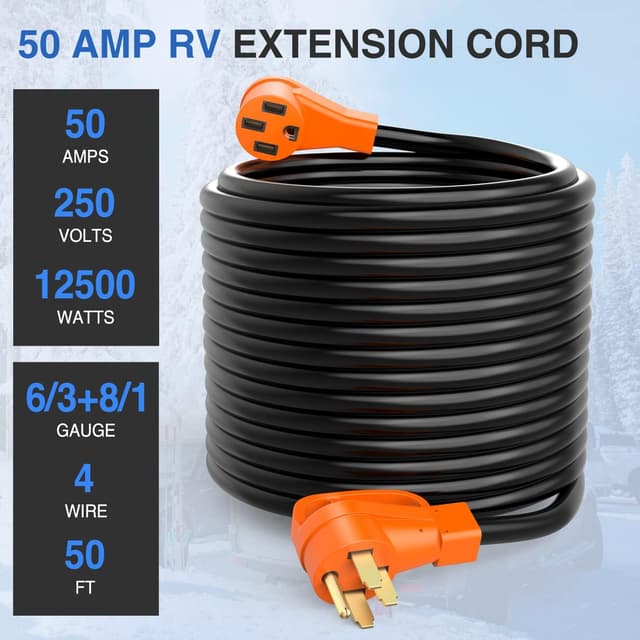 Thumbnail 6 de Nilight 50 Amp 50FT RV/EV Extension Cord, 6/3+8/1 Pure Copper, NEMA 14-50 4-Prong (14-50P to 14-50R), 250V