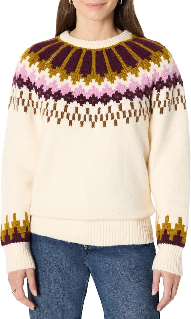 Detalle de Amazon Essentials Women’s Demi’s Pick Oversized-Fit Fair Isle Crewneck Jumper