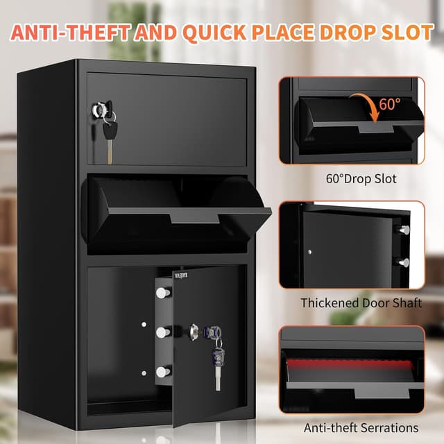 Detalle de WASJOYE 100.8L Large Depository Drop Safe for Business – Anti-theft Drop Slot Cash & Document Box