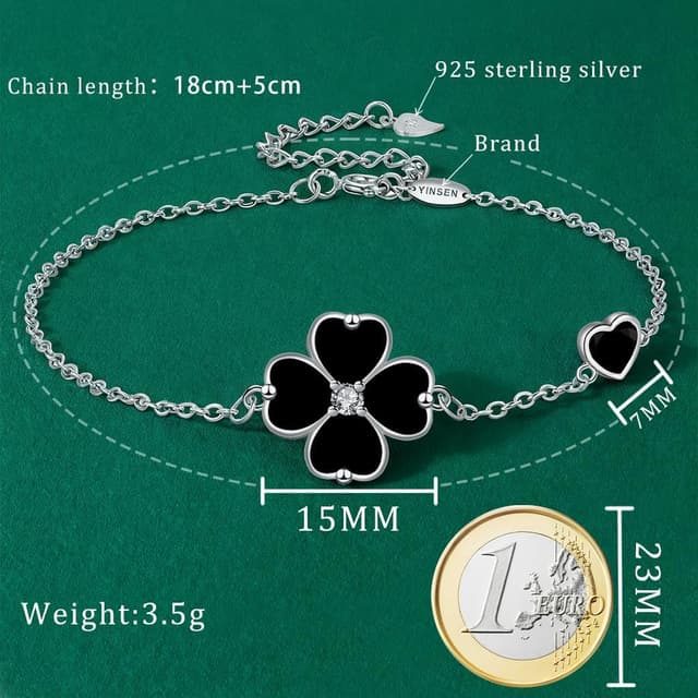 Detalle 2 de Yinsen Kleeblatt-Armband Damen aus 925 Sterling Silber (glücksbringe) in Geschenkbox