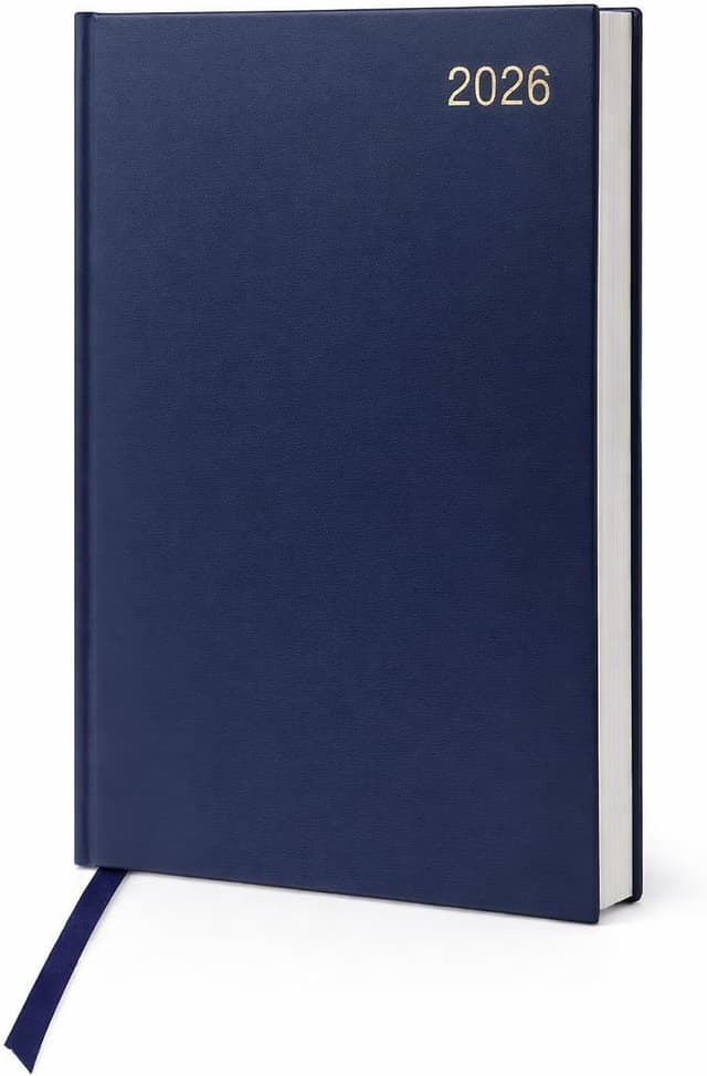 Detalle de Top Sale A4 2026 Day-Per-Page Diary with Hardcover Casebound Cover (Navy) and Weekend Pages