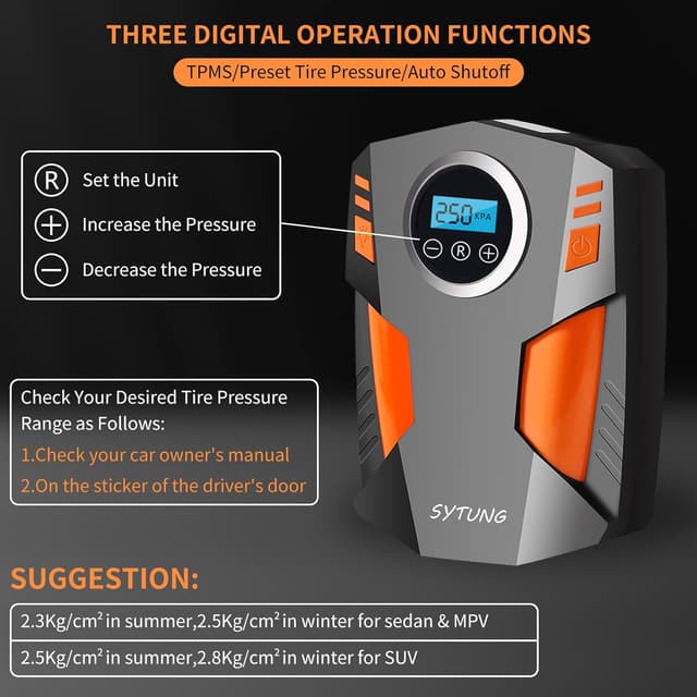 Detalle 2 de SYTUNG Digital Tyre Inflator 12V ⛽