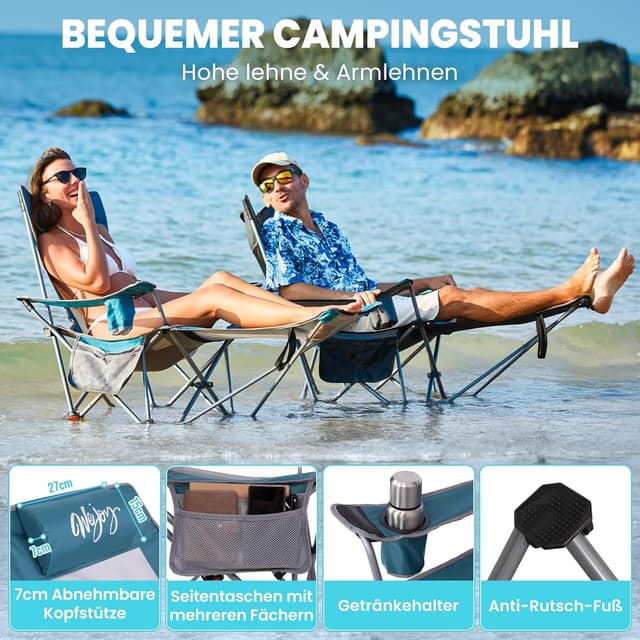 Detalle de #WEJOY 2-in-1 Campingstuhl bis 180 kg mit Fußstütze und 4-fach verstellbarer Rückenlehne