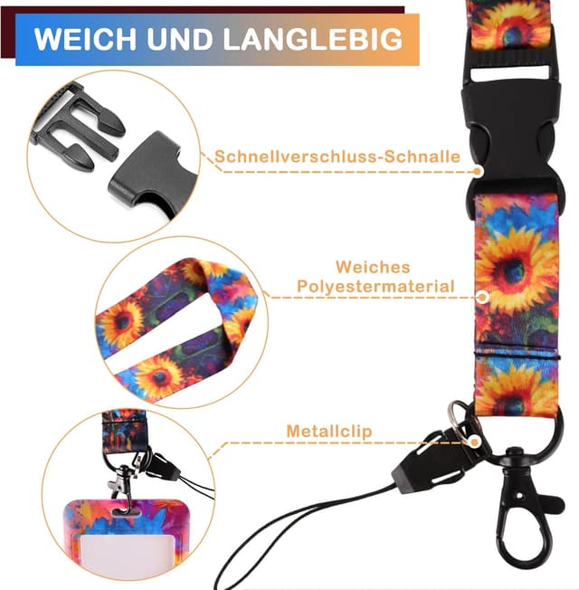Detalle de Ausweishülle mit Band Sonnenblume 2 – ID Badge Holder Breakaway mit einziehbarer Badge Reel