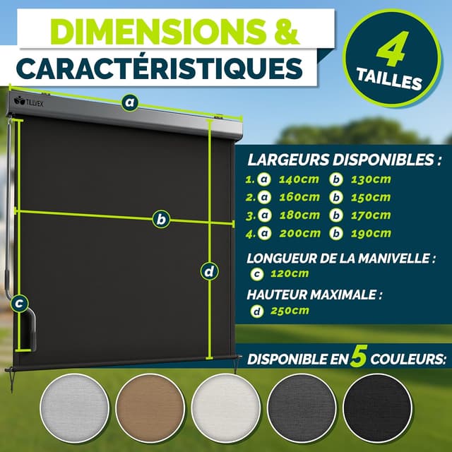 Detalle 2 de tillvex® Store vertical pour extérieur et intérieur 200 x 250 cm avec housse de protection